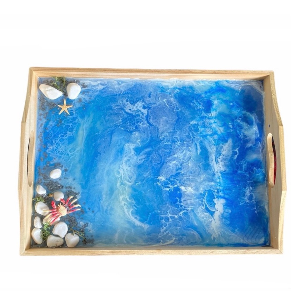 Coastal Wood Resin Tray handmade